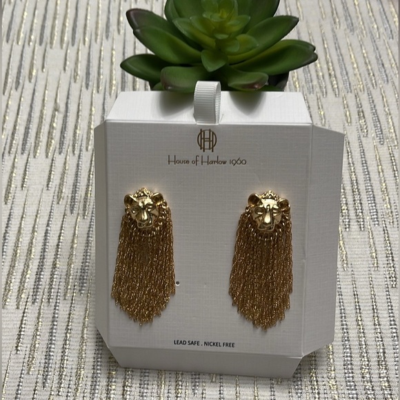 House of Harlow 1960 🔥Lion Head Fringe Gold Dangle Earring - Picture 4 of 7